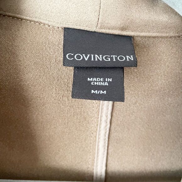 Covington Tan Faux Suede 3/4 Sleeve Open Drape Front Short Cardigan Blazer M - Picture 8 of 9